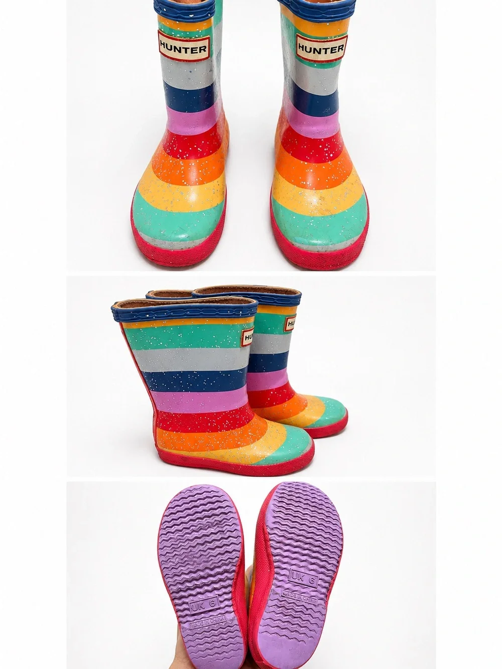 Hunter Kids Rainbow Stripe Rain Boots - Multicolor